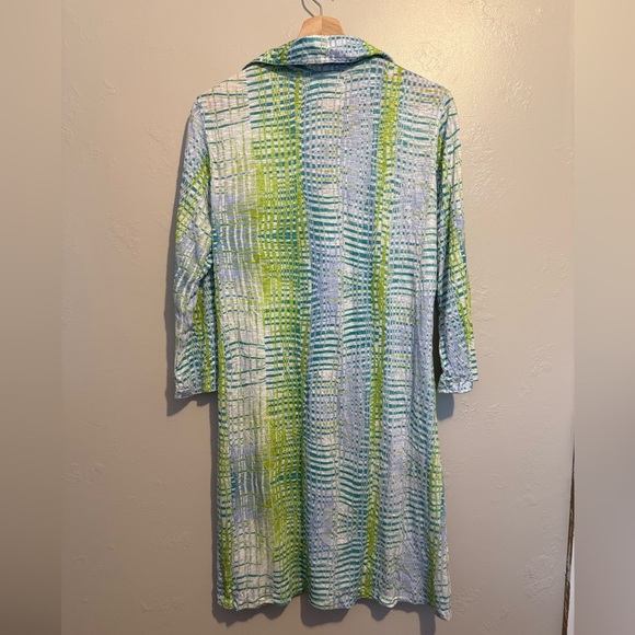 David Cline Crushed 3/4 Sleeve Lime Polo Dress Lightweight Flowy Boho Colorful L - Picture 11 of 13